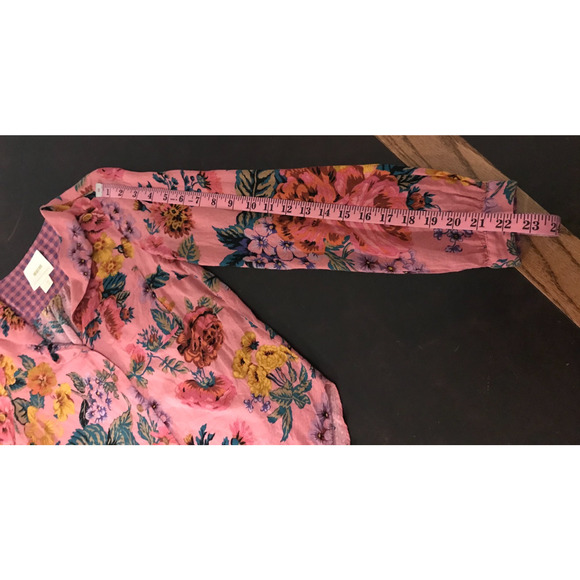 Anthropologie Maeve Manifold Pink Floral Button Down Blouse - Size 0 - Picture 7 of 10